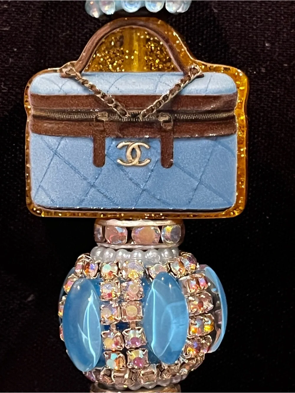 Designer-inspired custom designed blue purse focal fancy beaded pen